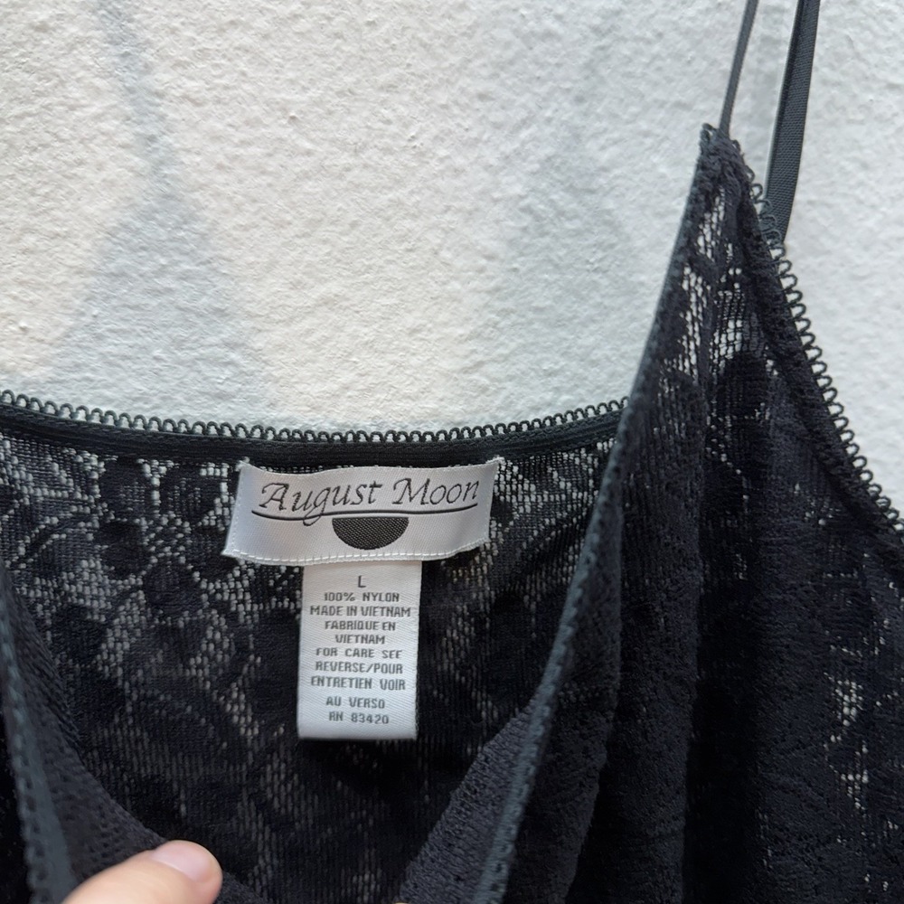 August Moon Slip Dress Mini Black All Over Lace Sheer Fairy Whimsigoth Y2K Sz L - Picture 4 of 8
